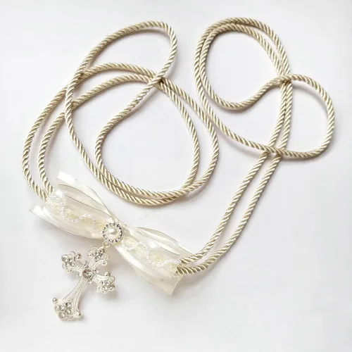 Vista 4 de Cordón de unidad de boda de marfil con cruz de plata para bodas católicas filipinas o hispanas