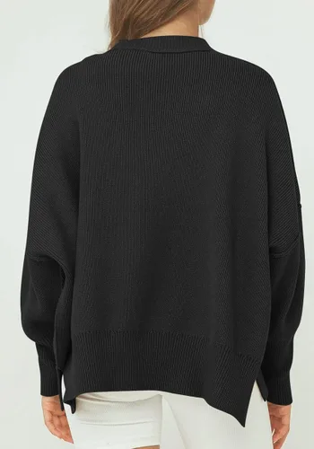 Vista 5 de EFAN Suéter de punto acanalado con cuello redondo y manga murciélago para mujer