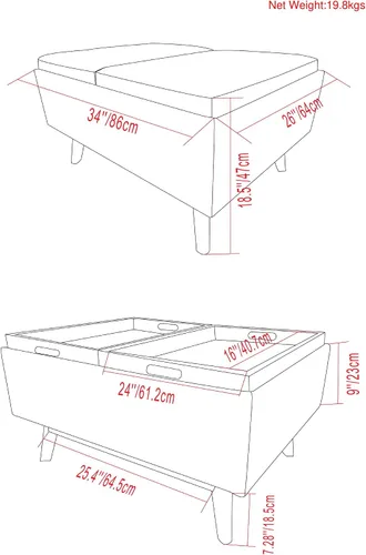 Vista 3 de SIMPLIHOME Owen Tray Top - Otomana pequeña de almacenamiento para mesa de centro – otomana rectangular tapizada de cuero vegano de 34 pulgadas