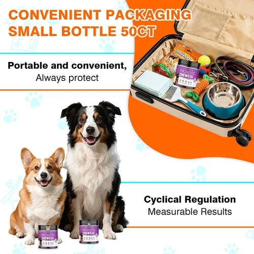 Vista 4 de Probióticos para perros, probióticos masticables y picor intestinal digestivo, probióticos para la piel, alivio de la picazón, diarrea, 50 tabletas
