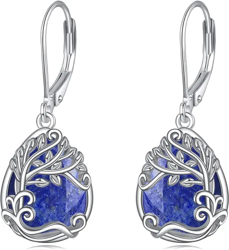 Vista 199 de Aretes colgantes con forma de lágrima de filigrana de piedra lunar de plata de ley 925 con cierre de palanca para mujer, regalos de joyería