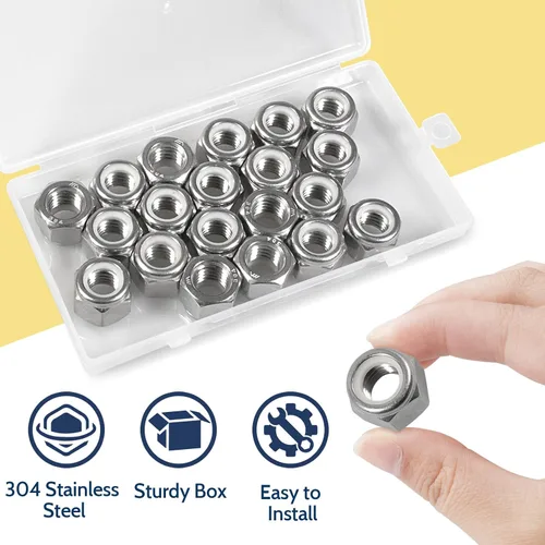 Vista 5 de 1/2-13 Lock Nut, 20Pcs Stainless Steel Nylock Insert Locking Nut 1/2 contratuerca, tuercas hexagonales de inserción de nylon 304 SS A2-70, tuerca