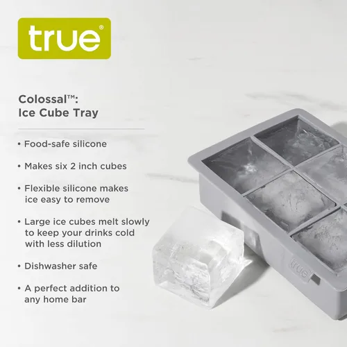 Vista 2 de True Colossal - Bandeja para cubitos de hielo, molde grande de silicona para cubos de 2 pulgadas, fácil de liberar, perfecta para whisky, cócteles