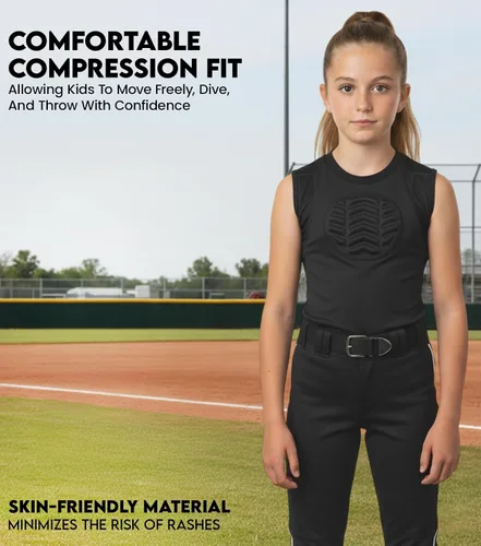 Vista 5 de Exxact Sports Protector de pecho de béisbol juvenil, camisa acolchada para el esternón y corazón, protector de pecho de sóftbol para niñas y jóvenes