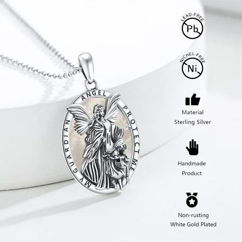 Vista 4 de Collar con colgante de San MiguelSan CristóperSan SebastiánGuadalupeÁngel de la GuardaSanta MuerteJudeJoseph para hombres y mujeres, plata de ley