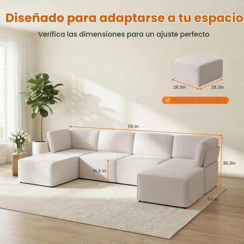 Vista 2 de CECER Sofá modular modular, sofá convertible en forma de U con tumbonas