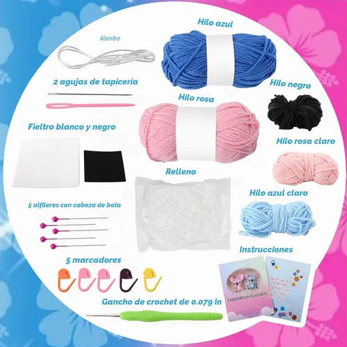 Vista 3 de ALODNY Kit de ganchillo para adultos, juego de ganchillo y tejer con hilo y videotutoriales paso a paso (Azul Rosa)