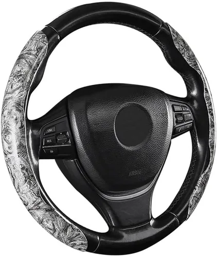 Vista 9 de Funda para volante de automóvil segmentado de grano de madera con forro antideslizante, ajuste universal para la mayoría de accesorios interiores