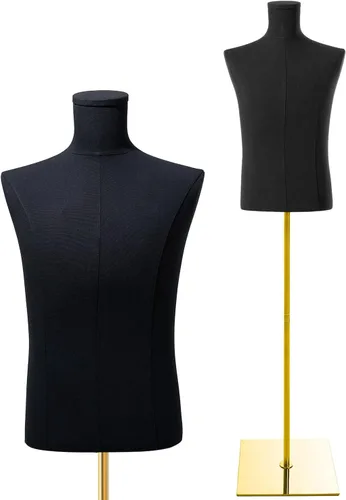 Vista 10 de Maniquí femenino ajustable con forma de torso para exhibición de ropa con soporte de metal dorado