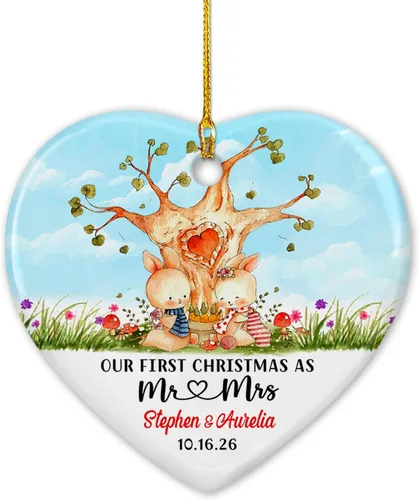 Vista 23 de Adorno de cerámica de 2 años de Navidad 2025, adorno de cerámica personalizado para parejas, regalo para parejas, aniversario, boda, señor Sra.