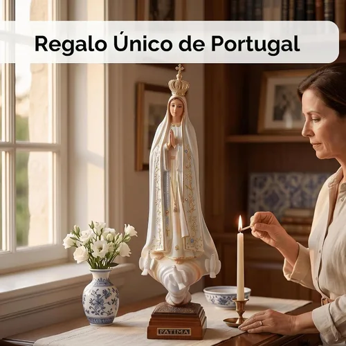 Vista 8 de Estatua de Nuestra Señora de Fátima con ojos de cristal de 12 pulgadas fabricada en Portugal