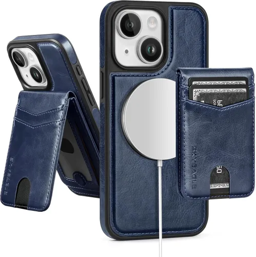 Vista 15 de SkyEagle - Funda tipo cartera compatible con MagSafe para iPhone 11, color negro Detachable Magnetic Credit Card Holder,RFID Blocking,PU
