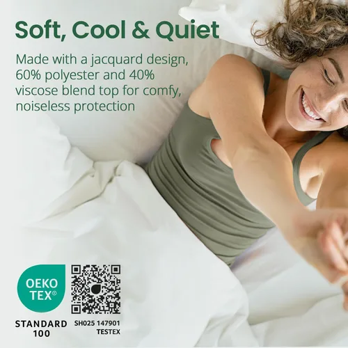 Vista 4 de SafeRest Sleepure - Protector de colchón impermeable tamaño individual derivado de viscosa de bambú - Ajustado con bolsillos elásticos - Funda