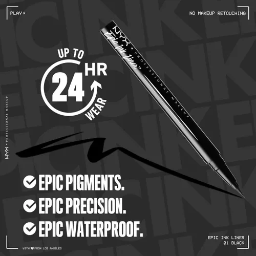 Vista 2 de NYX PROFESSIONAL MAKEUP Epic Ink Liner, delineador líquido impermeable, negro, fórmula vegana