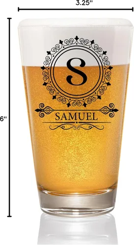 Vista 6 de PREZZY Vaso de cerveza con letra S con inicial vintage, vasos para beber con nombre del alfabeto A-Z, taza de cerveza de 16 onzas, regalos