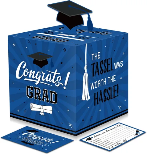 Vista 8 de Funrous Caja grande para tarjetas de graduación 2026 en negro y dorado con 30 piezas de tarjetas de consejos, caja de dinero, caja de dinero