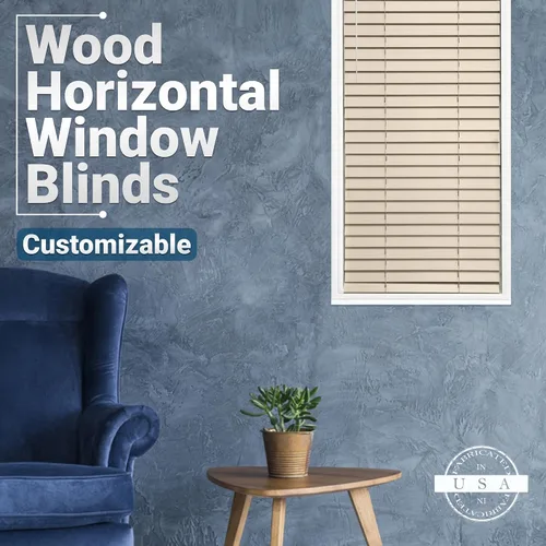 Vista 3 de TailorView Cortinas de ventana horizontales de madera personalizables sin cordón - Paletas de 2 pulgadas - Alabastro - Montaje interior o exterior.