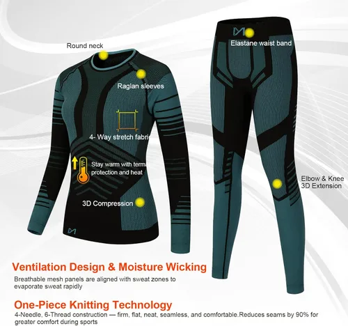 Vista 2 de MEETWEE Ropa interior térmica para mujer, conjunto de compresión de capa base cálida para invierno, forro polar, pantalones largos para correr