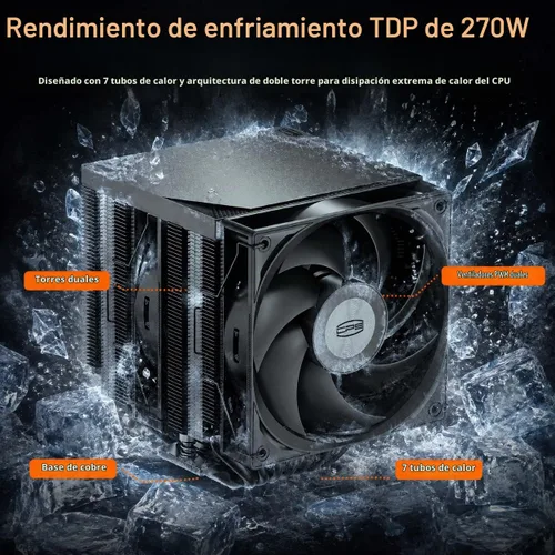 Vista 2 de PCCOOLER RT720TC - Enfriador de aire para CPU, 270W TDP Dual Tower 7 tubos Negro