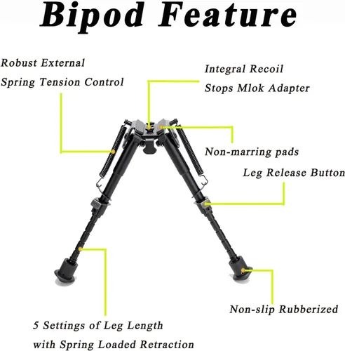 Vista 3 de Bípodes para rifle de 6 a 9 pulgadas, longitud de pierna ajustable y ligera con adaptador