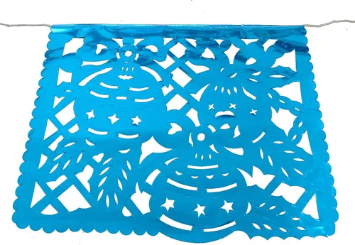Vista 8 de Paquete de 2 pancartas de papel picado metálico de 16 pies, decoraciones mexicanas auténticas artesanales, hechas a mano, papel picado, Navidad