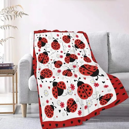Vista 2 de Manta de franela de mariquita para regalo, ultra suave y acogedora, manta de forro polar ligera y mullida, manta de felpa cálida para sofá, cama, 30