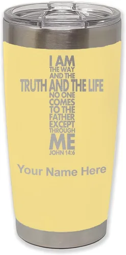 Vista 13 de LaserGram Vaso aislado al vacío de 20 onzas, versículo de la Biblia John 14-6, grabado personalizado incluido (negro) Engraved Gift for Christian