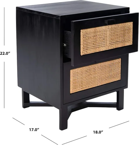 Vista 3 de SAFAVIEH Home Collection Hedwig - Mesita de noche de ratán negro y natural de 2 puertas