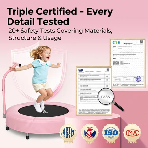 Vista 4 de BCAN SP1 36'' Kids Toddler Trampoline Indoor, Foam Handle FED Fitness Rosa-Clásico