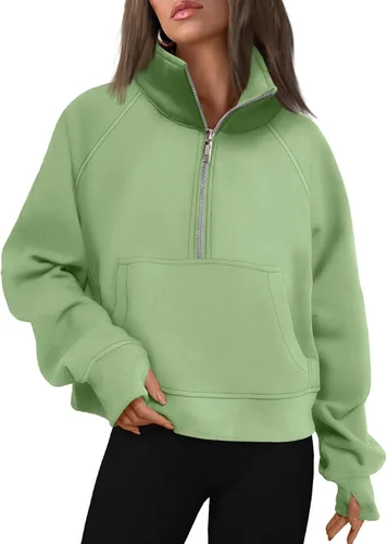 Vista 29 de AUTOMET Sudaderas con media cremallera para mujer, sudadera corta de vellón con cremallera de un cuarto, sudaderas con capucha para el otoño, a