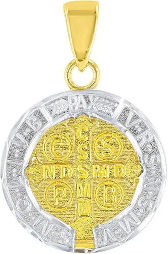 Vista 2 de Colgante de oro amarillo de 14 quilates pulido y satinado con medalla de San Benito