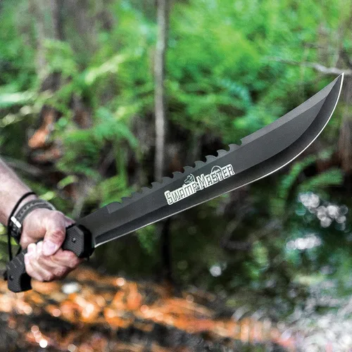 Vista 8 de Swamp Master Machete Knife Funda incluida Hoja de acero inoxidable Mango de TPU texturizado Cordón Longitud total de 24 pulgadas