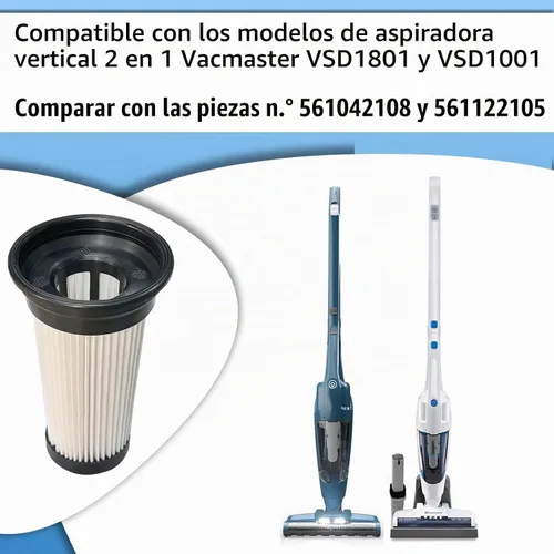 Vista 2 de Paquete de 4 filtros HEPA compatibles con aspiradora Vacmaster Stick modelo VSD1801 y VSD1001
