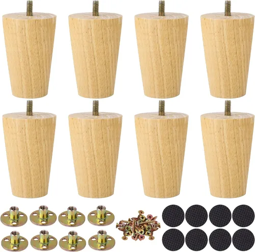 Vista 12 de uxcell Patas de madera para muebles, patas de sofá de 2 pulgadas, patas redondas de madera maciza, patas de sofá de color madera, patas de repuesto
