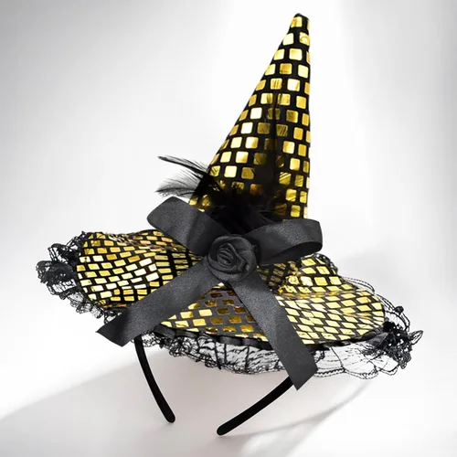 Vista 7 de ZeeDix Diademas de sombrero de bruja de Halloween para mujer, accesorios de 3 piezas (3 colores)