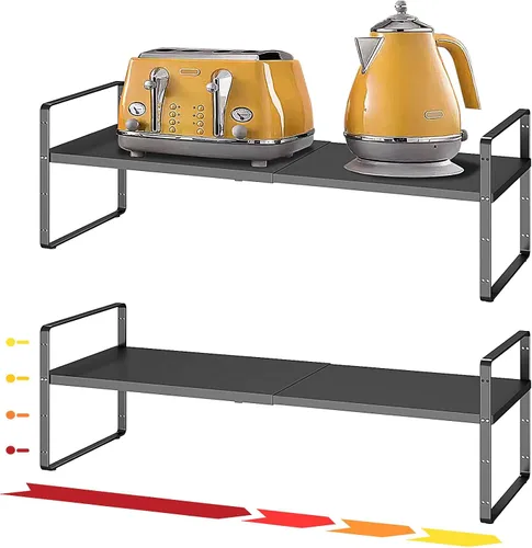 Vista 10 de Organizador de estante expandible de 16.5 a 27.1 pulgadas, 1 paquete de organizadores de estantes apilables de 8.1 pulgadas de ancho, almacenamiento