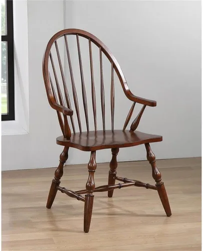 Vista 2 de Sunset Trading Andrews Windsor Silla de comedor con brazos Castaño envejecido