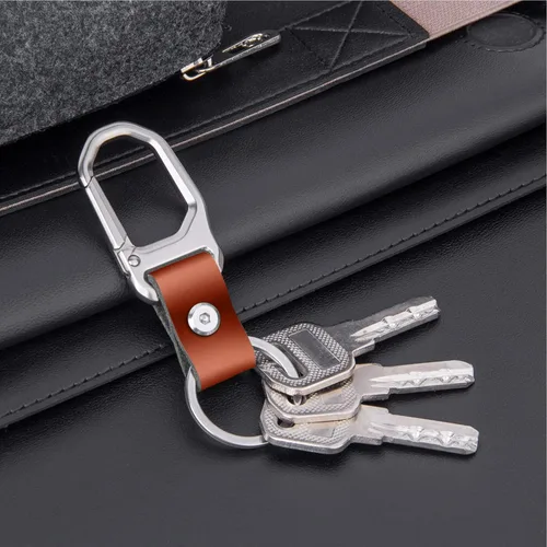 Vista 5 de XGUO Llavero de cuero con mosquetón para hombre y mujer
