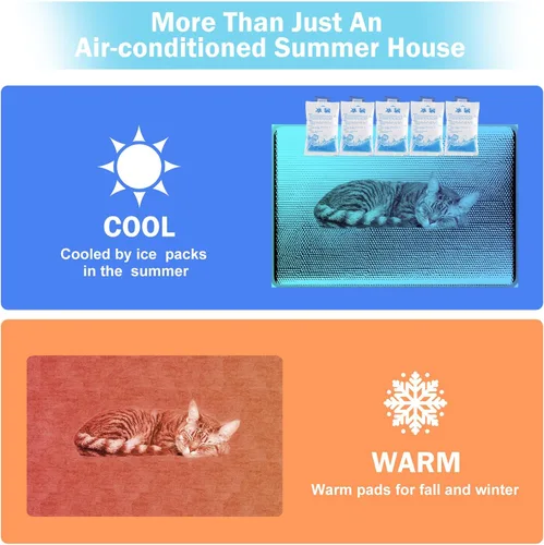 Vista 2 de Casa resistente para gatos con calefacción para invierno, casa para gatos al aire libre con aislamiento impermeable, con almohadilla térmica