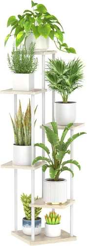 Vista 12 de Oppro Soporte para plantas de 3 niveles para interiores, soporte de esquina de metal de madera escalonada, soporte para macetas, estante de madera