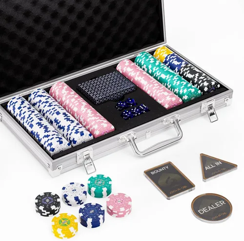 Vista 13 de Juego de 300 fichas de póquer numeradas para Texas Holdem, Blackjack, torneos con estuche de aluminio, 2 barajas de cartas, distribuidor, ciego Negro