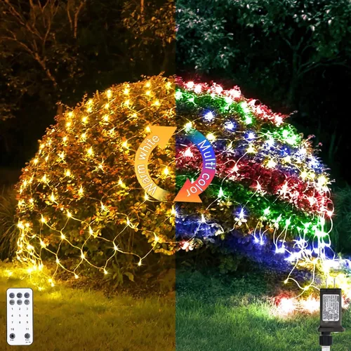 Vista 16 de JMEXSUSS - Luces de red para exteriores impermeables, de 12 x 5 pies, con enchufe y 8 modos con control remoto, 360 luces LED para decoración