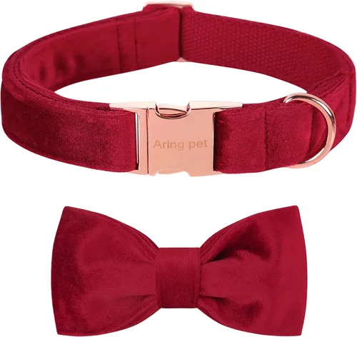 Vista 29 de ARING PET Collar de perro con corbatín, collares de terciopelo para perros con corbatín extraíble, collar de lazo ajustable para perros hembras