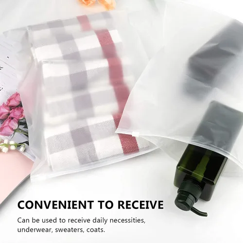 Vista 9 de Bolsas de embalaje de ropa para envío, 150 bolsas de plástico transparente con cremallera esmerilada para ropa de camisa, bolsas resellables