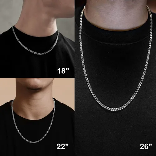 Vista 4 de EMATU Cadena de eslabones cubanos para hombres y mujeres cadena de plata de 0197in para hombre 18 22 26 pulgadas Acero inoxidable No es una piedra