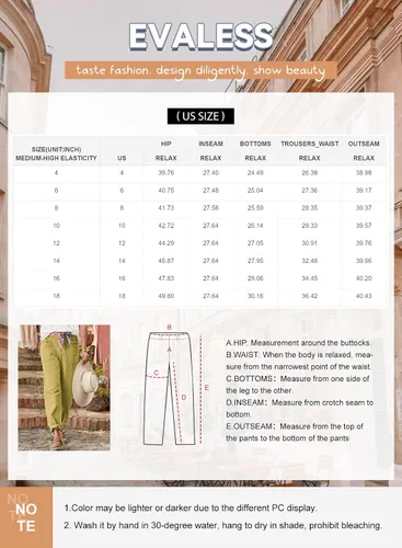 Vista 6 de EVALESS Pantalones casuales para mujer, elásticos, de cintura alta, con botones, pierna recta, holgados, de algodón, con bolsillos