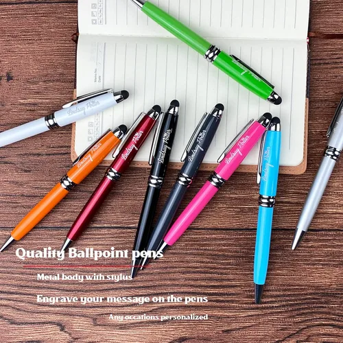 Vista 4 de Ancolo Bolígrafos publicitarios personalizados con lápiz capacitivo, personalizados con tu logotipo o mensaje, bolígrafos con nombre, número