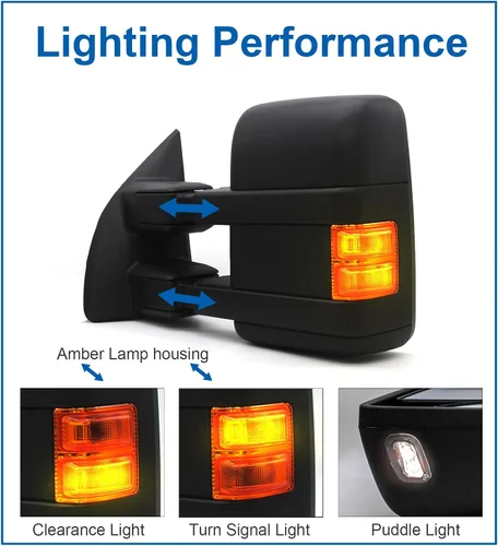 Vista 4 de JZSUPER Espejo de remolque lateral izquierdo para Ford F250 F350 F450 F-550 Super Duty Power calentado ámbar intermitente luz de charco luz auxiliar