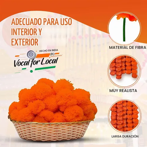 Vista 5 de DIYANA IMPEX Guirnalda de caléndula para decoración, 5 piezas de hebras artificiales de caléndula de 5 pies de largo, decoración india para Pooja
