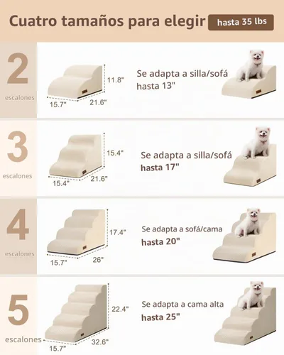 Vista 5 de Aodisman Escaleras para perros pequeños,Rampa para perros de 3 escalones Beige